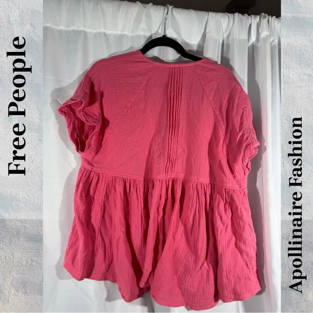 FREE PEOPLE FRANCO BABYDOLL TUNIC TOP IN PINK ROSE XS TP NEW
